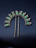 Traditional Silver Plated Square Shape Juda Pin | Pearl & Stone Work Best Hair Accessory