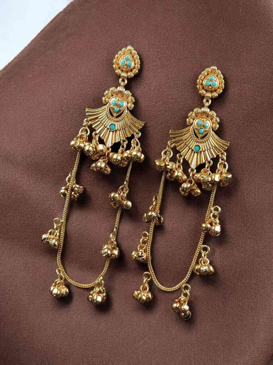 Golden Kashmiri Jhumka Earrings – Traditional Attractive Dangle Jewelry- Pista Green