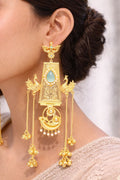 Traditional Kashmiri Earring Peacock Design With Elegant Pearl Work Detailing- Pista Green