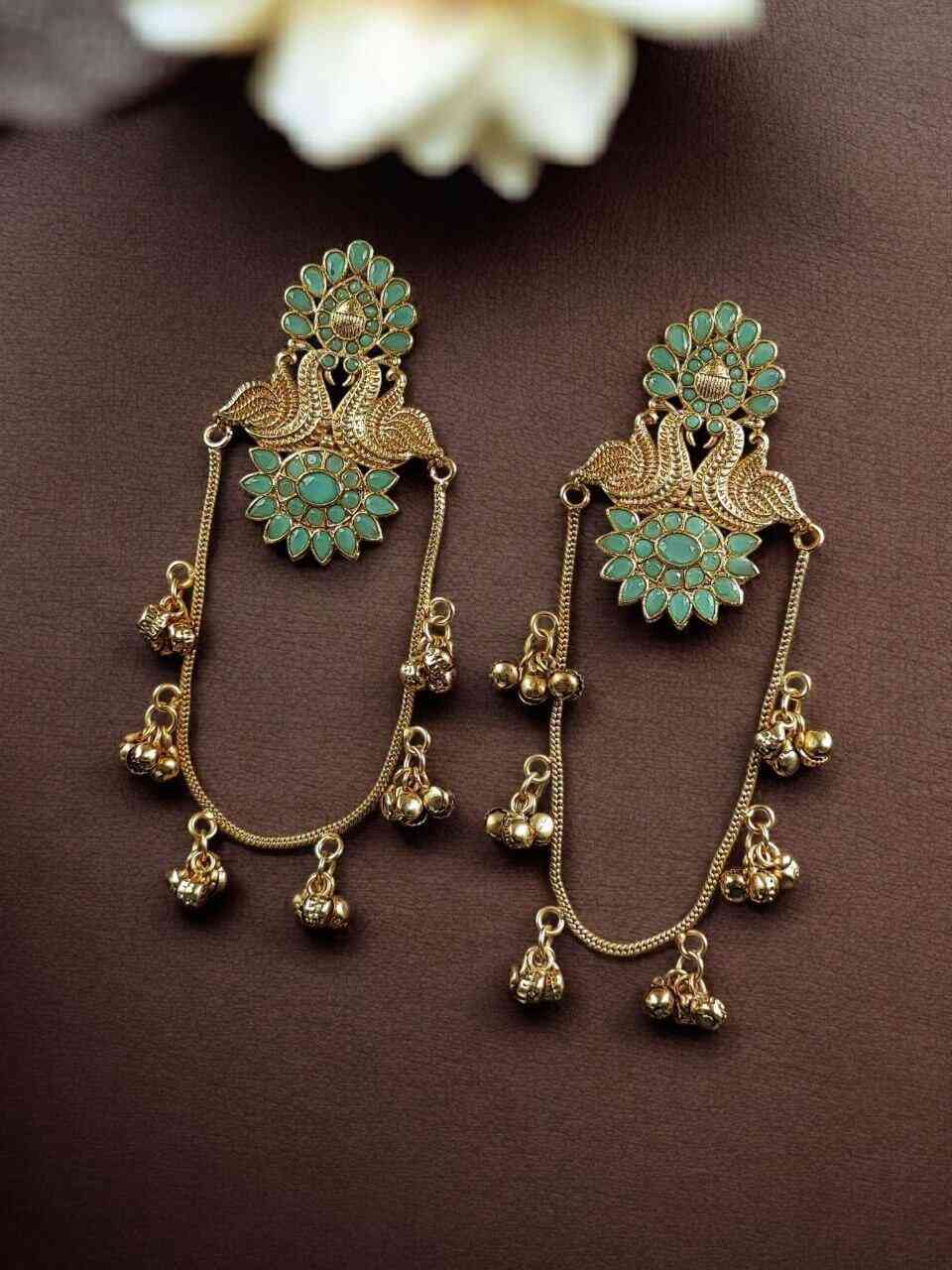 Stunning Peacock Kashmiri Earrings with Royal Traditional Design- Pista Green