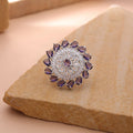 Purple Color American Diamond Ring with Stylish Designer Finish