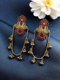 Stunning Peacock Kashmiri Earrings with Royal Traditional Design- Red