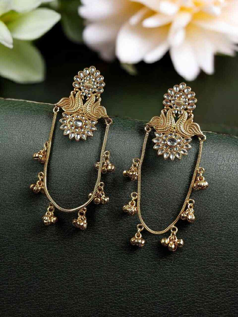 Stunning Peacock Kashmiri Earrings with Royal Traditional Design- White
