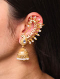 Beautiful Design Gold Plated Jhumki Earcuff | Elegant Stone & Pearl Detailing Jewelry For Girls
